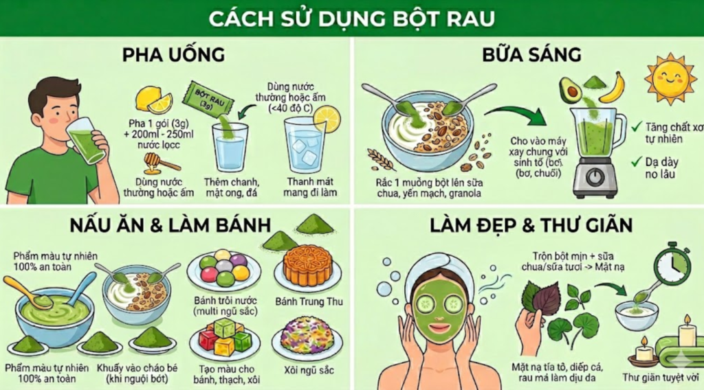Cách sử dụng bột rau củ
